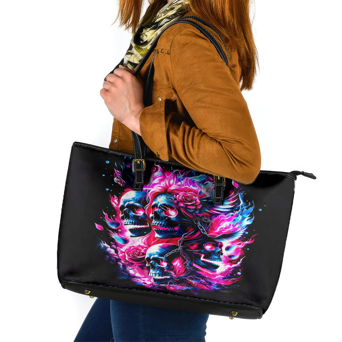 Flame Skull Leather Tote Bag The Good Girl In Me Got Tired Of The Bullshit DT01