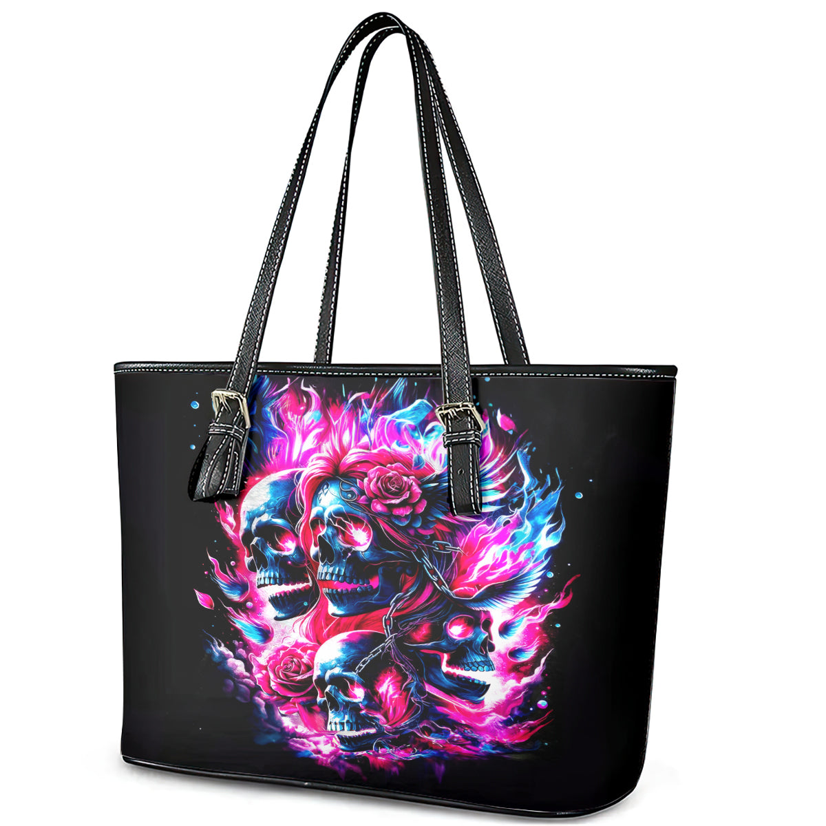 Flame Skull Leather Tote Bag The Good Girl In Me Got Tired Of The Bullshit DT01