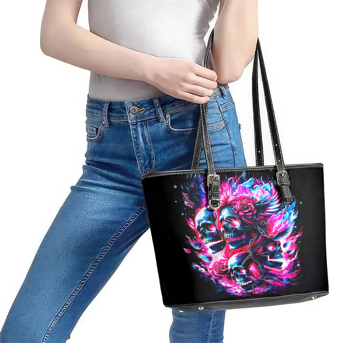 Flame Skull Leather Tote Bag The Good Girl In Me Got Tired Of The Bullshit DT01