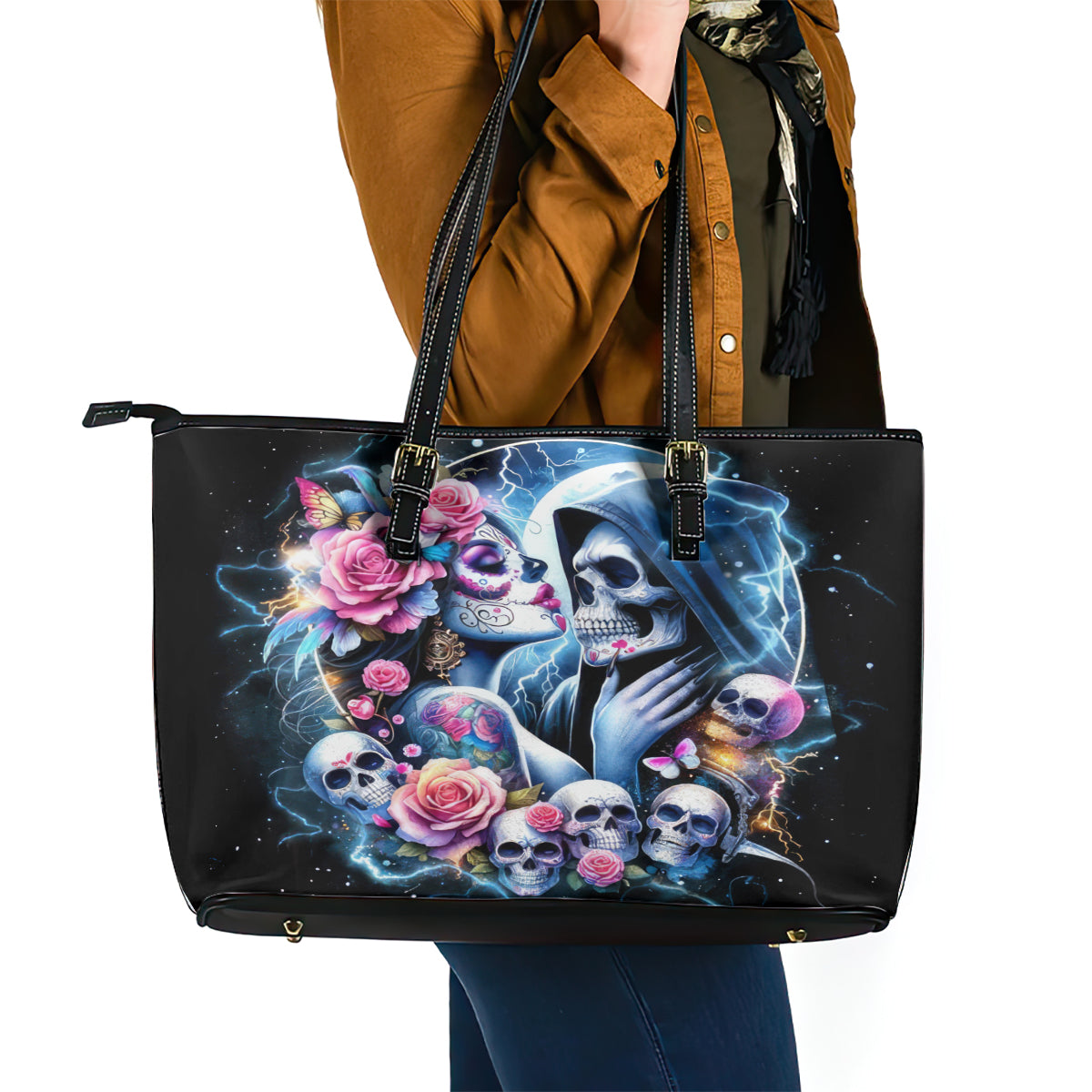 Couple Skull Leather Tote Bag From Our Firse Kiss DT01