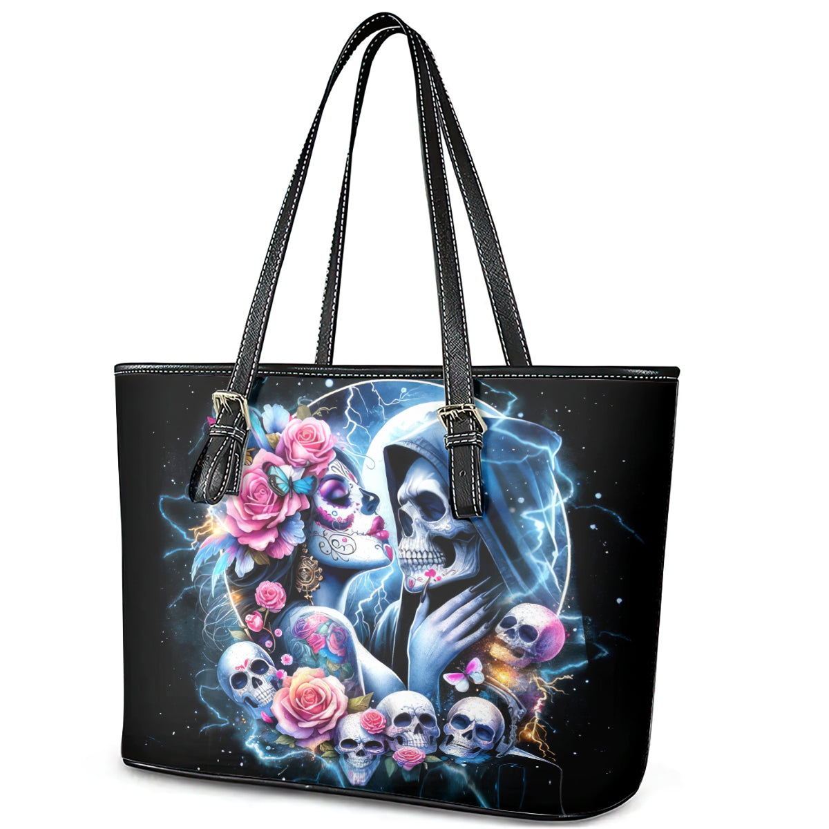Couple Skull Leather Tote Bag From Our Firse Kiss DT01