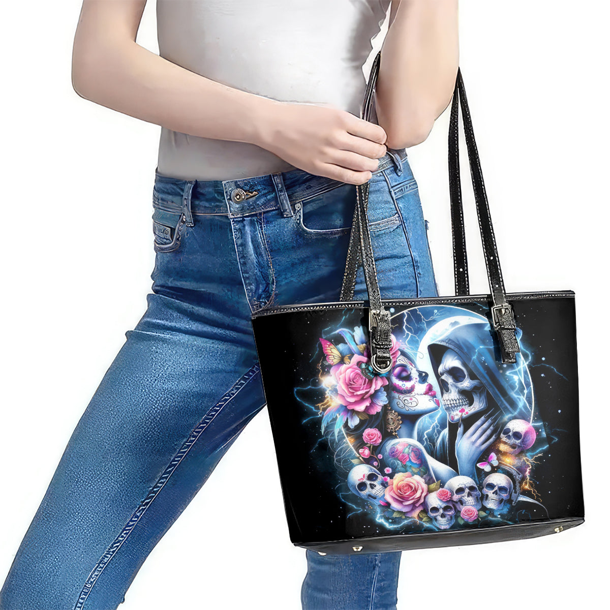 Couple Skull Leather Tote Bag From Our Firse Kiss DT01