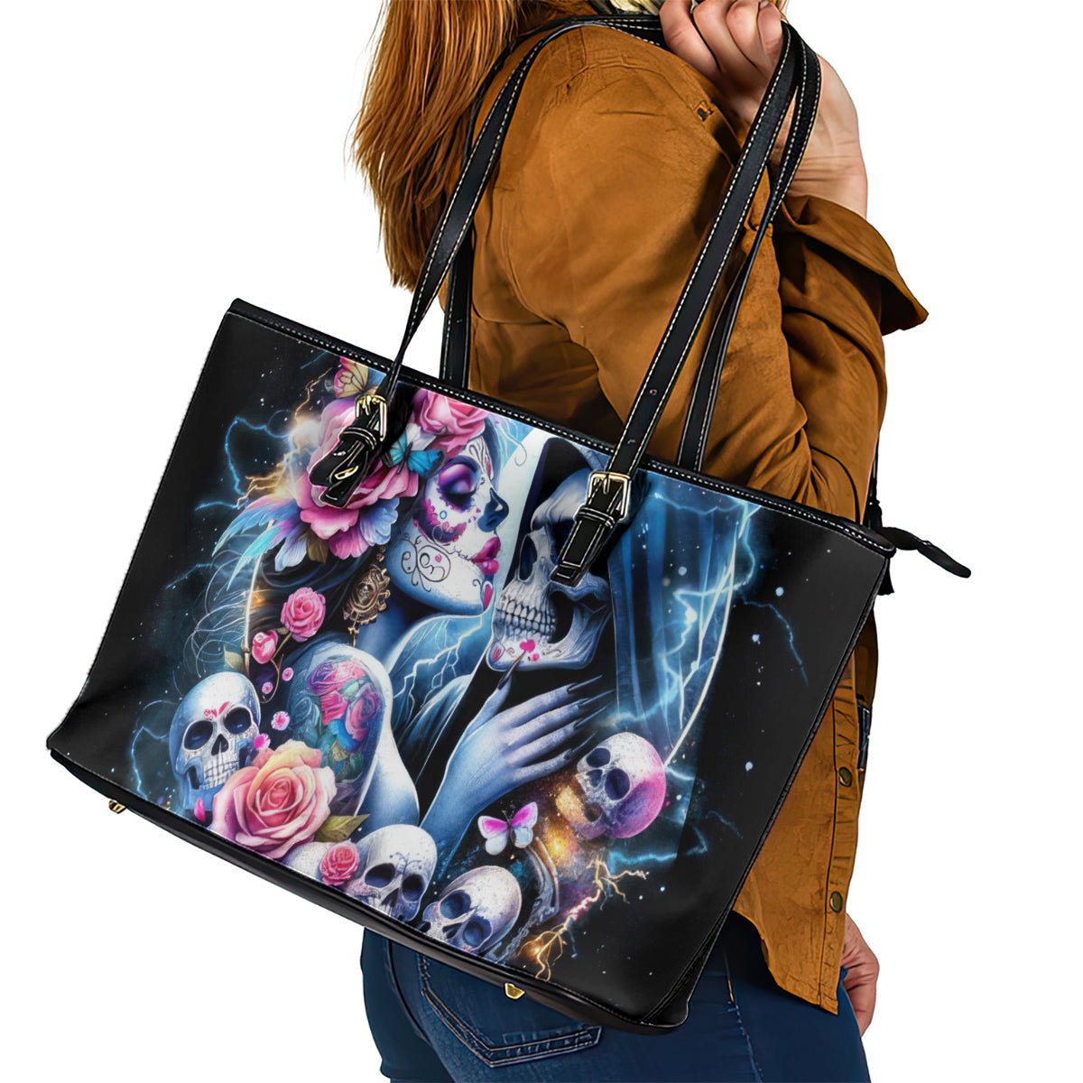 Couple Skull Leather Tote Bag From Our Firse Kiss DT01