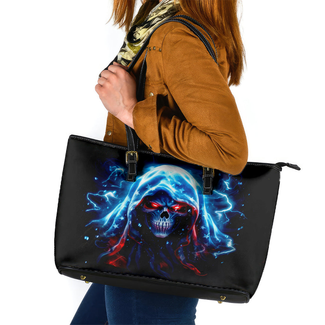 Thunder Skull Leather Tote Bag I'm Not Anti Social I'm Just Not User Friendly DT01