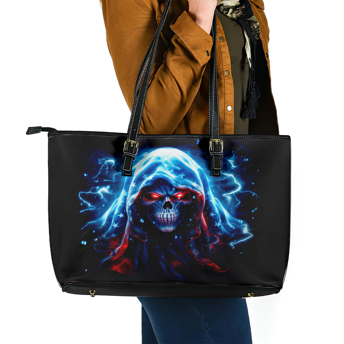 Thunder Skull Leather Tote Bag I'm Not Anti Social I'm Just Not User Friendly DT01
