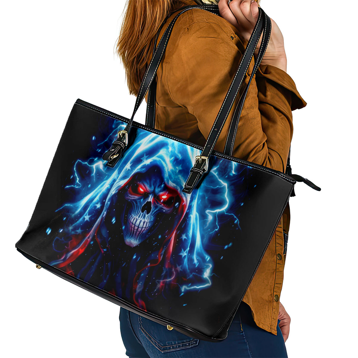 Thunder Skull Leather Tote Bag I'm Not Anti Social I'm Just Not User Friendly DT01