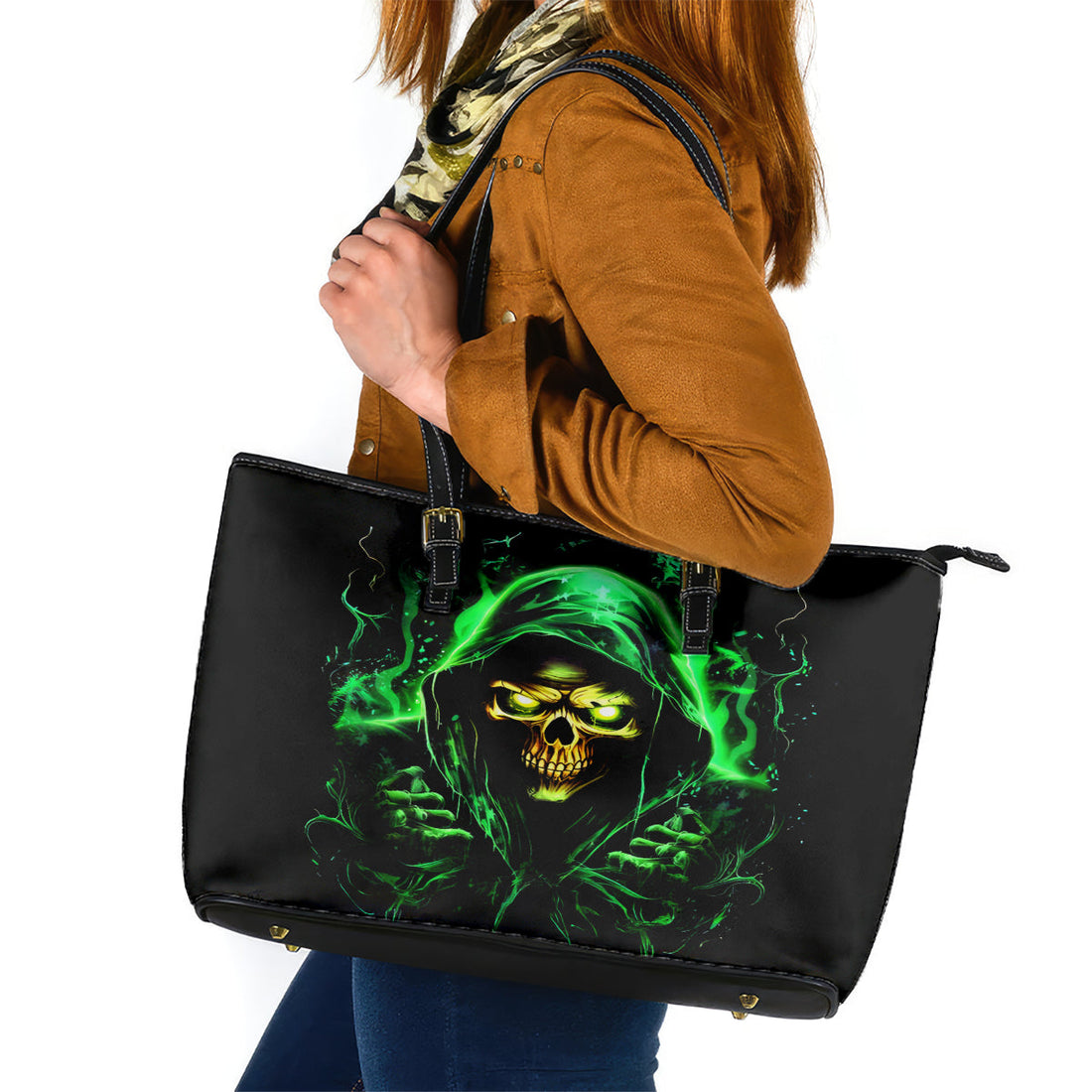 Flame Skull Leather Tote Bag Of Course I'm Going To Hell I'm Just Here To Pick You Up DT01