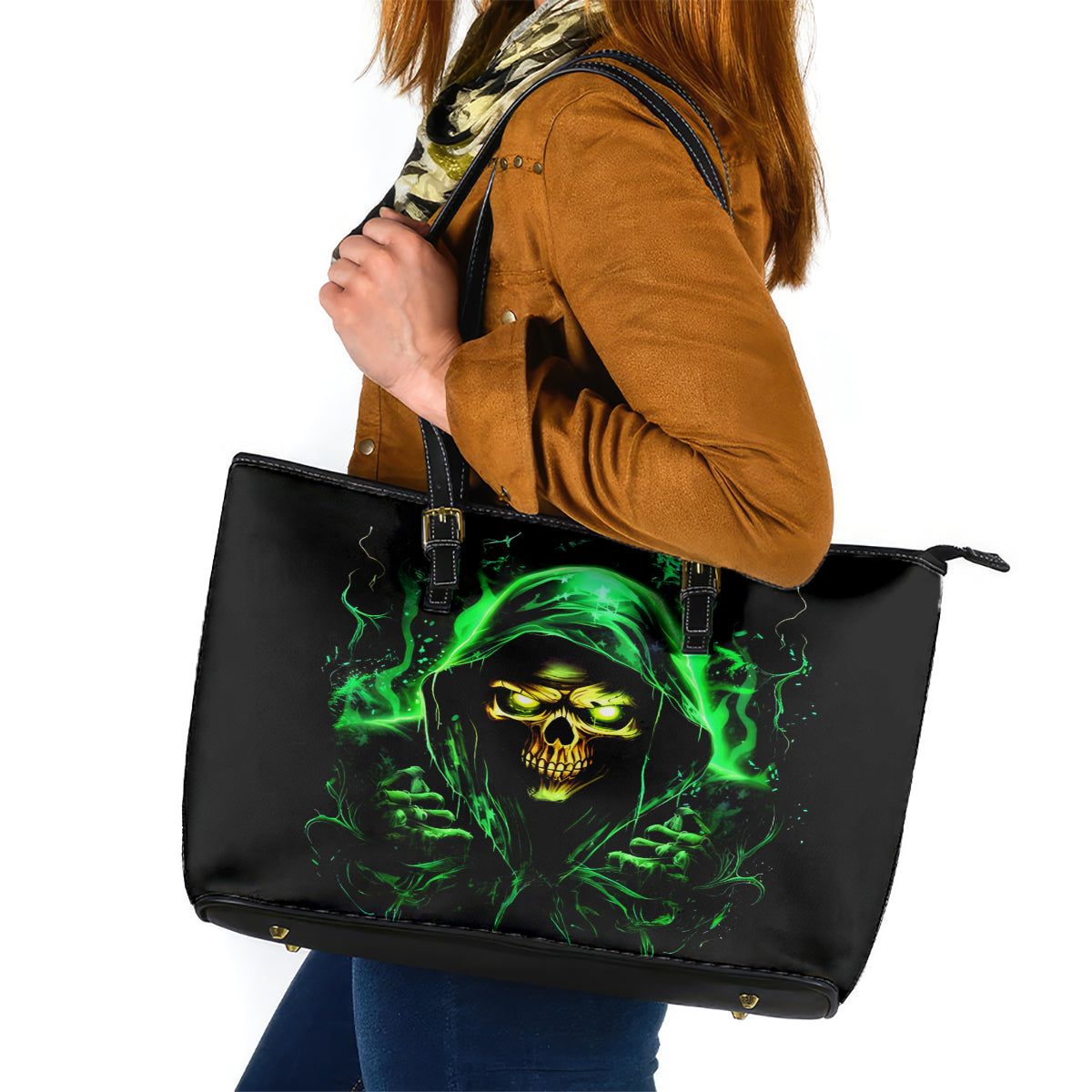 Flame Skull Leather Tote Bag Of Course I'm Going To Hell I'm Just Here To Pick You Up DT01
