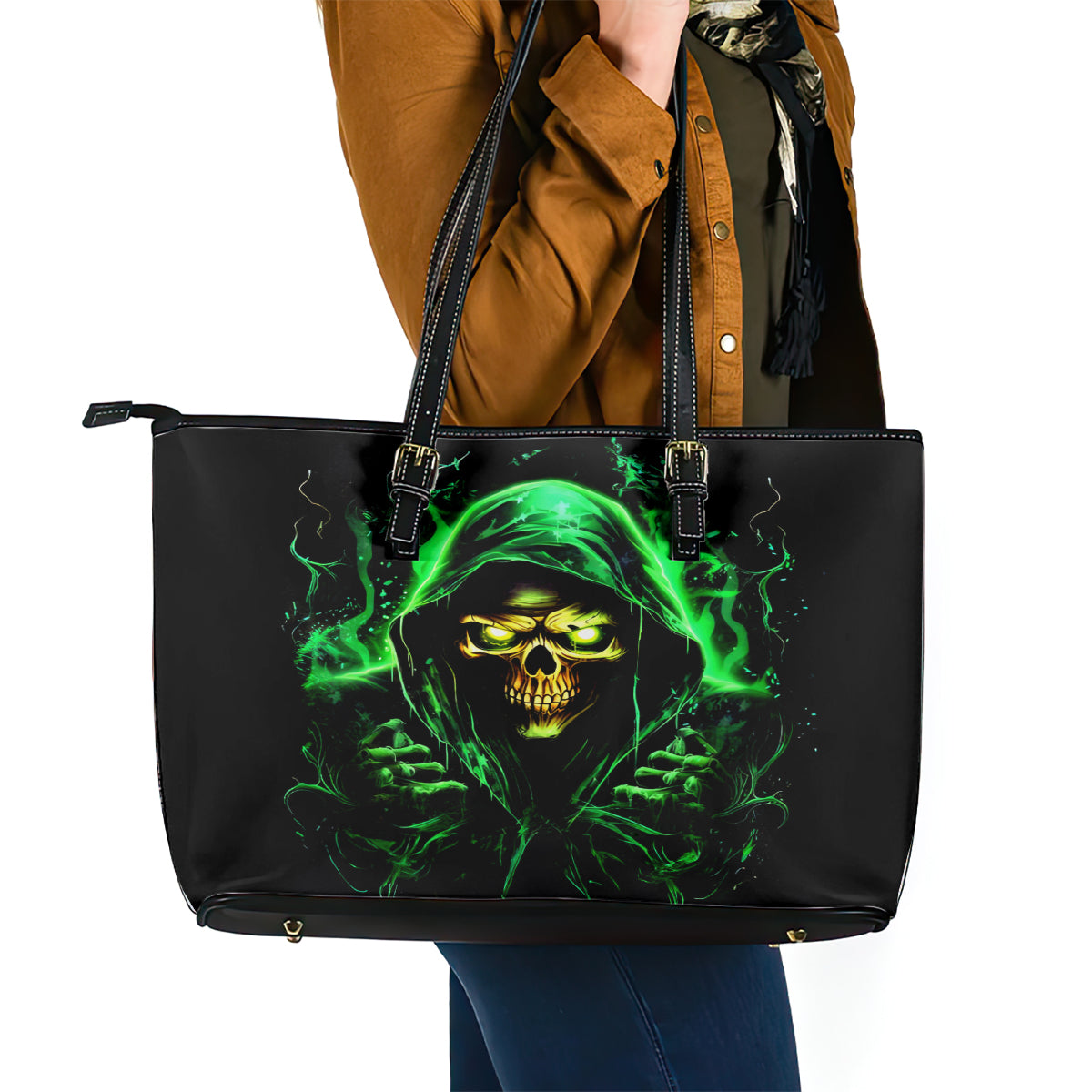 Flame Skull Leather Tote Bag Of Course I'm Going To Hell I'm Just Here To Pick You Up DT01