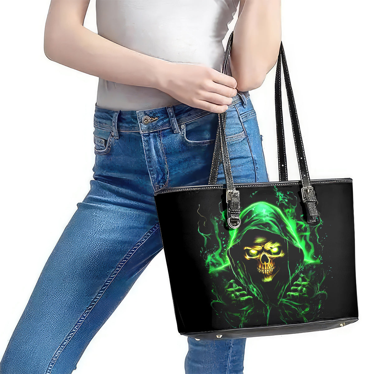 Flame Skull Leather Tote Bag Of Course I'm Going To Hell I'm Just Here To Pick You Up DT01