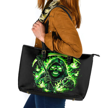 Flame Reaper Skull Leather Tote Bag Stop Asking Why I'm An Asshole I Don't Ask Why You So Stupid DT01