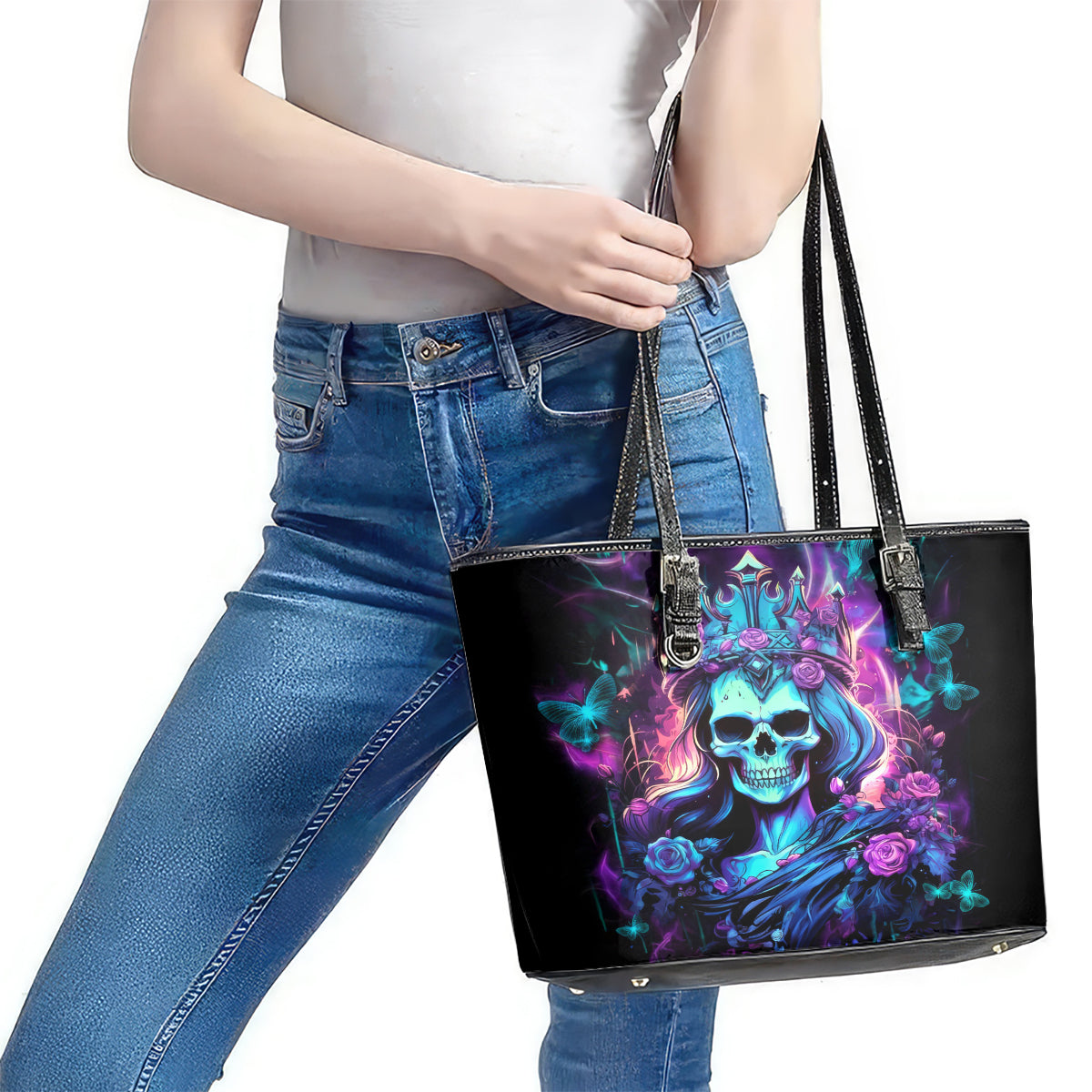 Queen Skull Leather Tote Bag Bitch I'm The Fucking Queen DT01