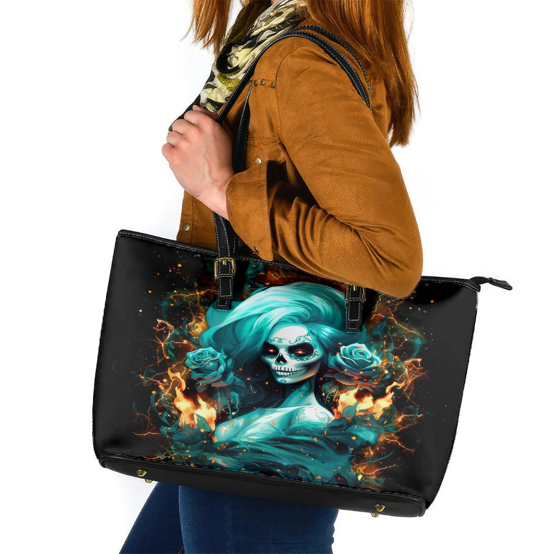Flame Girl Skull Leather Tote Bag Assuming I Was Like Most Girls Was Your First Mistake DT01