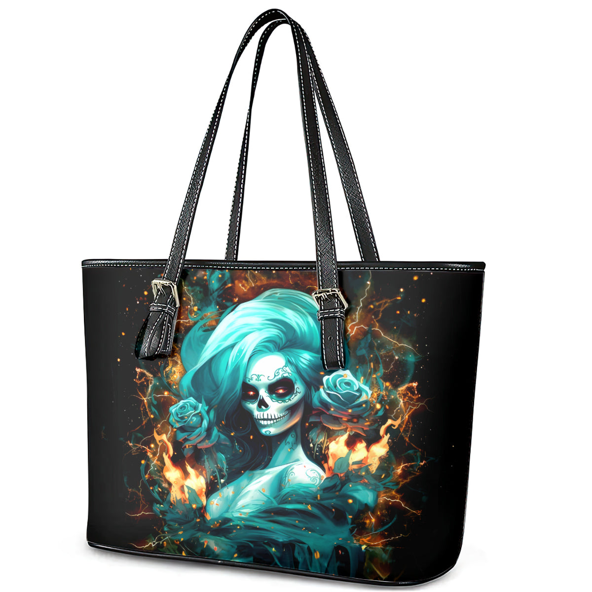 Flame Girl Skull Leather Tote Bag Assuming I Was Like Most Girls Was Your First Mistake DT01