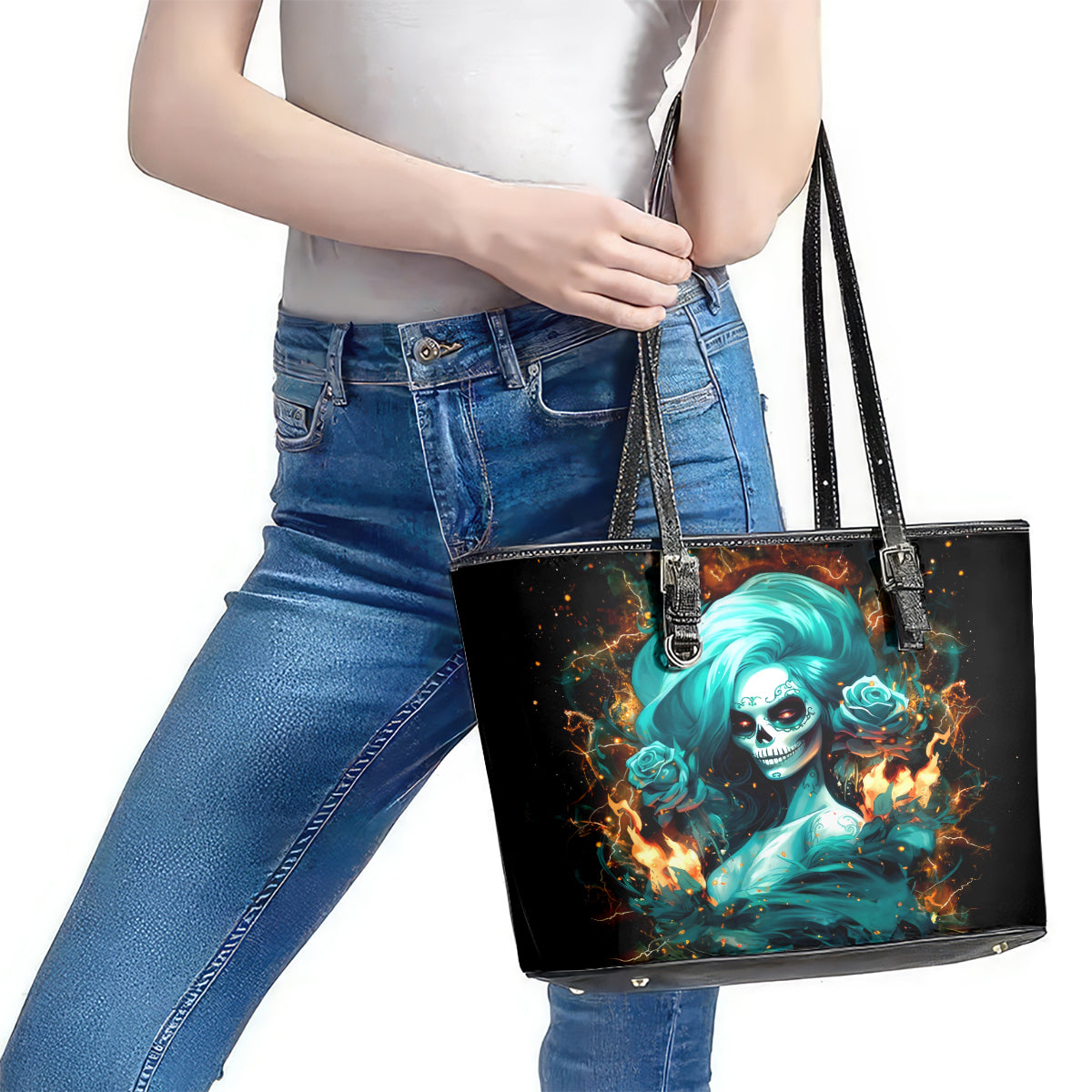 Flame Girl Skull Leather Tote Bag Assuming I Was Like Most Girls Was Your First Mistake DT01
