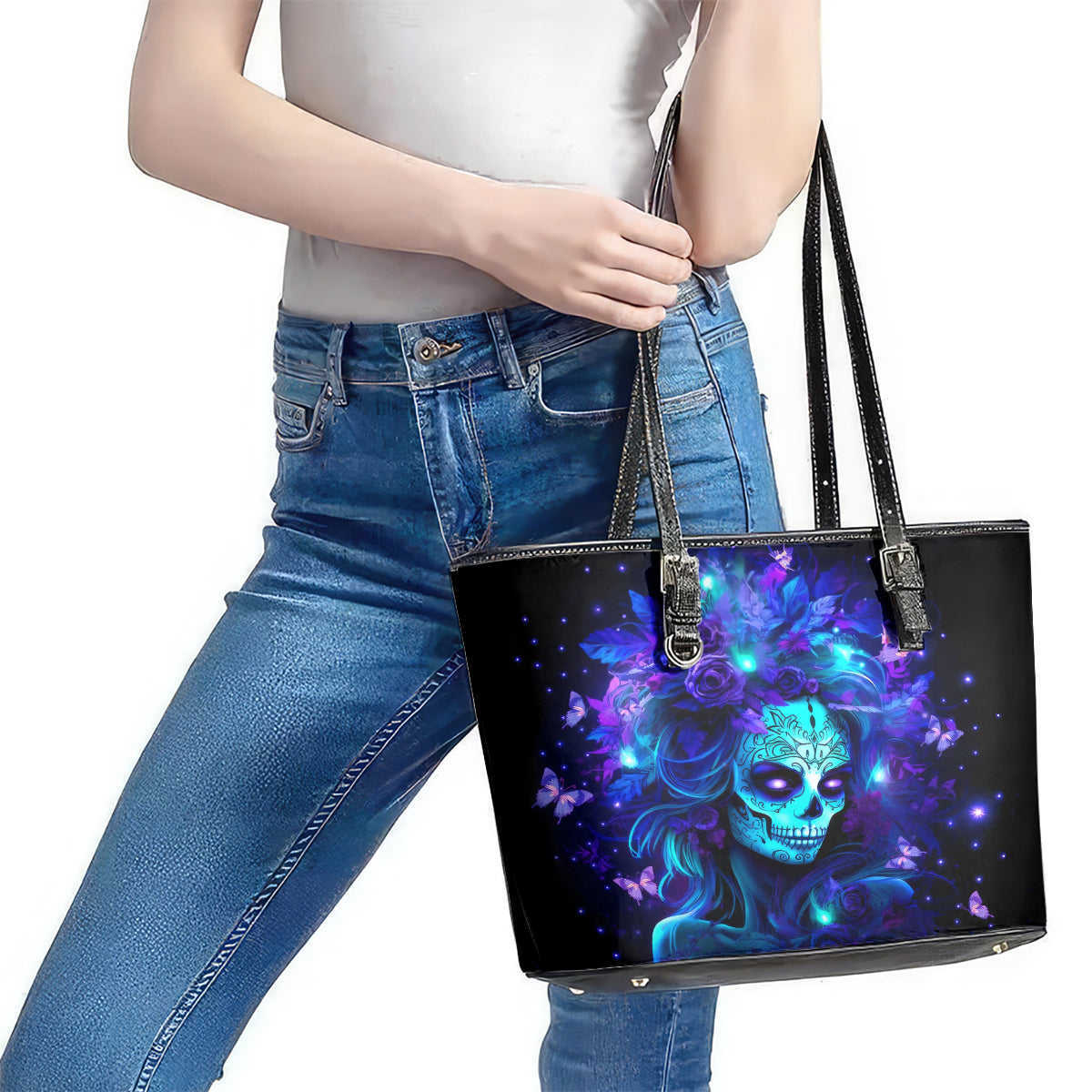 Skull Girl Leather Tote Bag Yes I'm A Bitch But Not Yours DT01