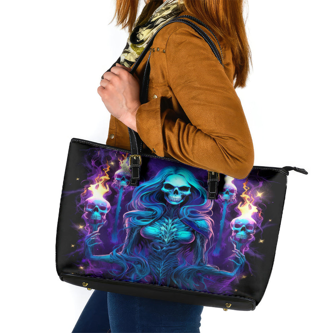 Witch Skull Leather Tote Bag Wake Up Beasuty I't Time To Beast DT01