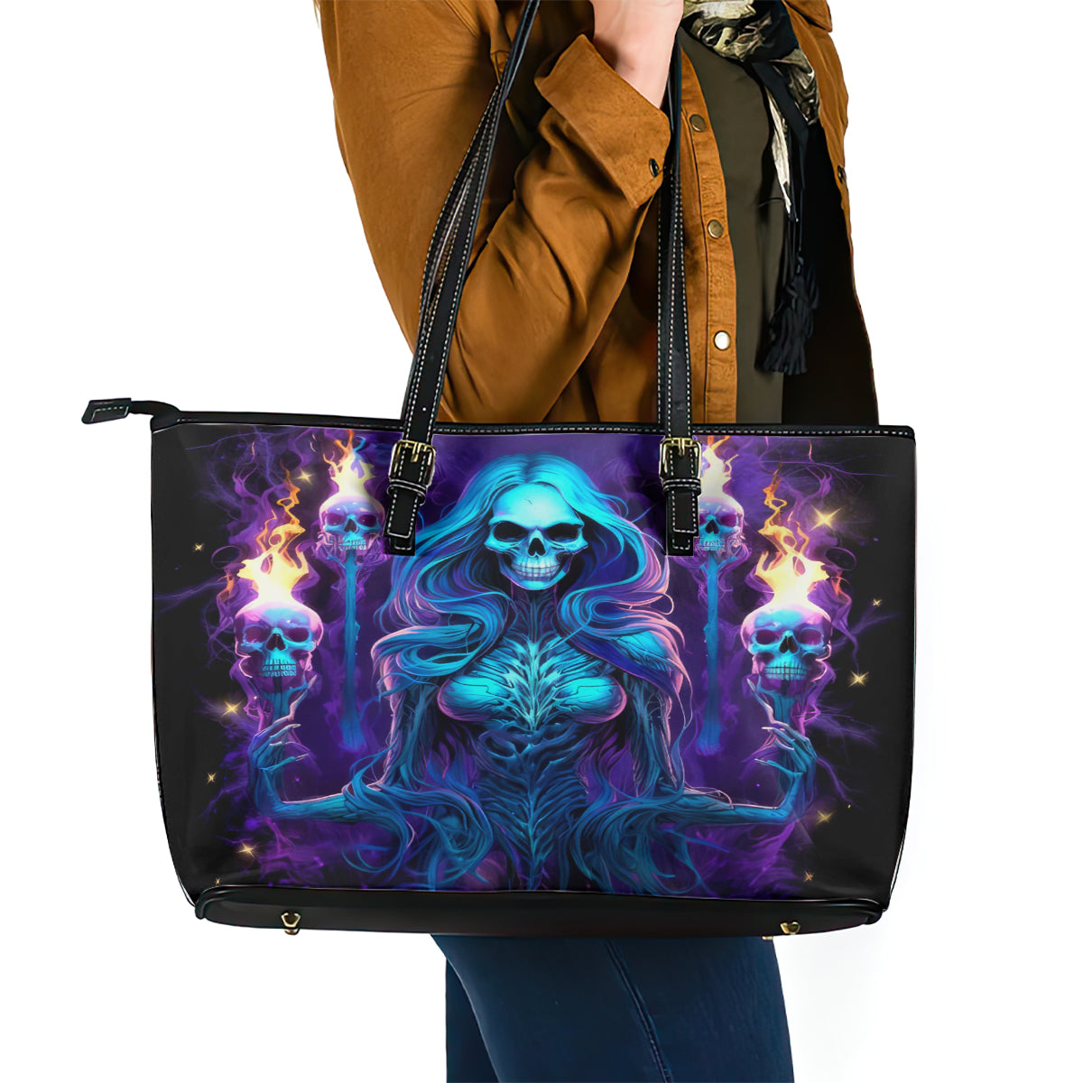 Witch Skull Leather Tote Bag Wake Up Beasuty I't Time To Beast DT01