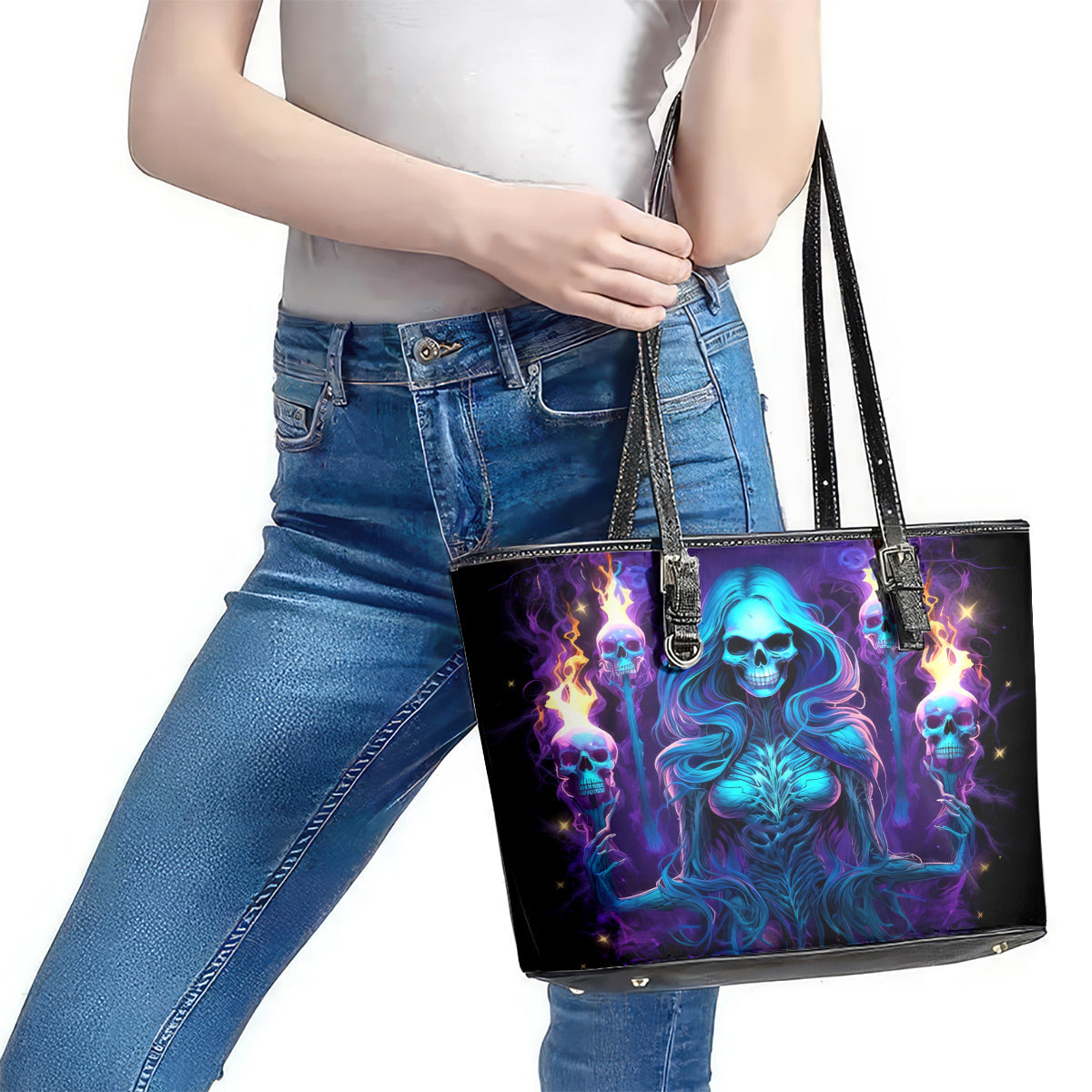 Witch Skull Leather Tote Bag Wake Up Beasuty I't Time To Beast DT01