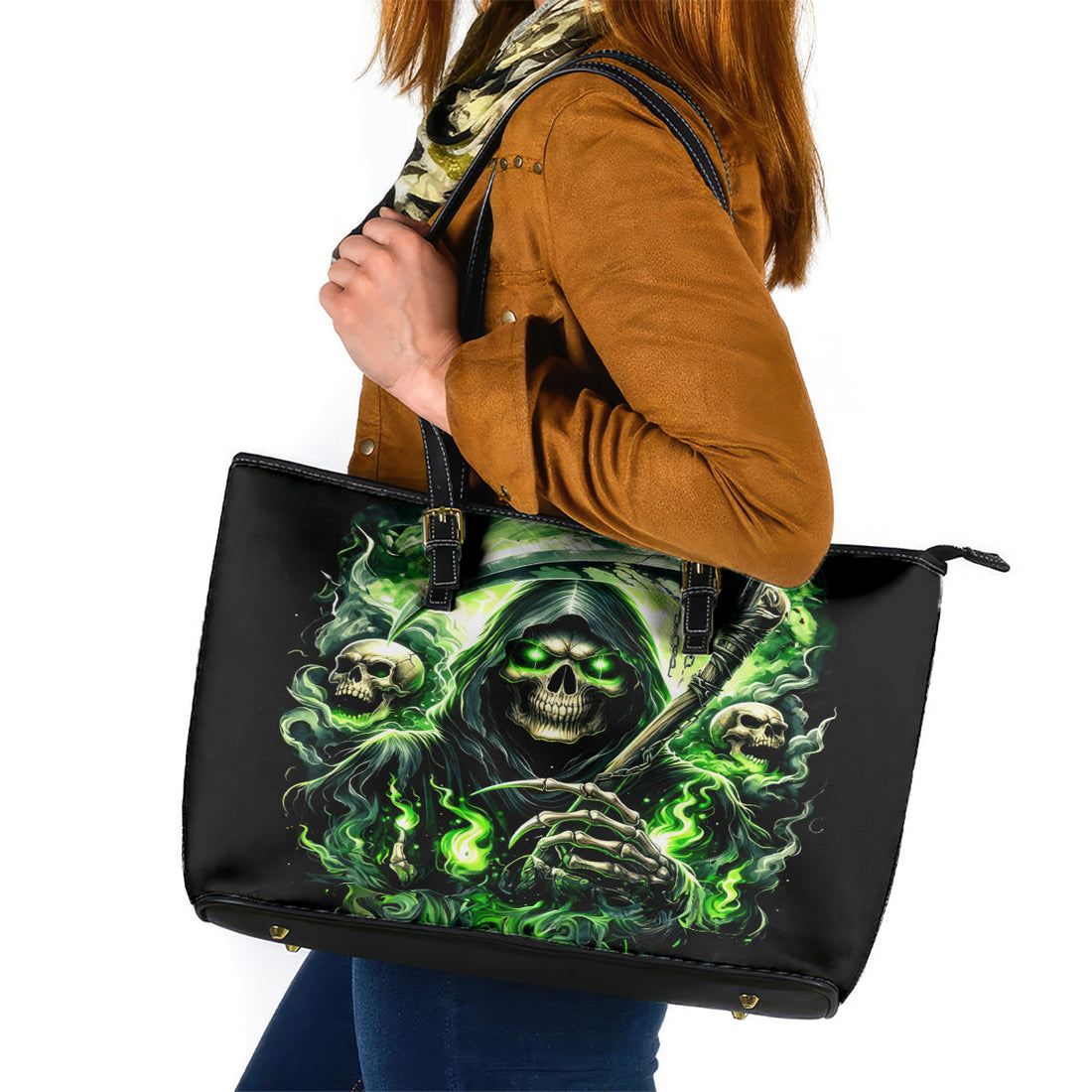 Flame Reaper Skull Leather Tote Bag I'm Not Anti Social I'm Just Not User Friendly DT01