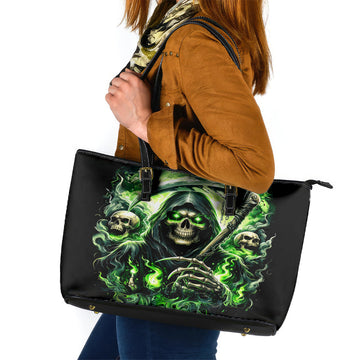 Flame Reaper Skull Leather Tote Bag I'm Not Anti Social I'm Just Not User Friendly DT01