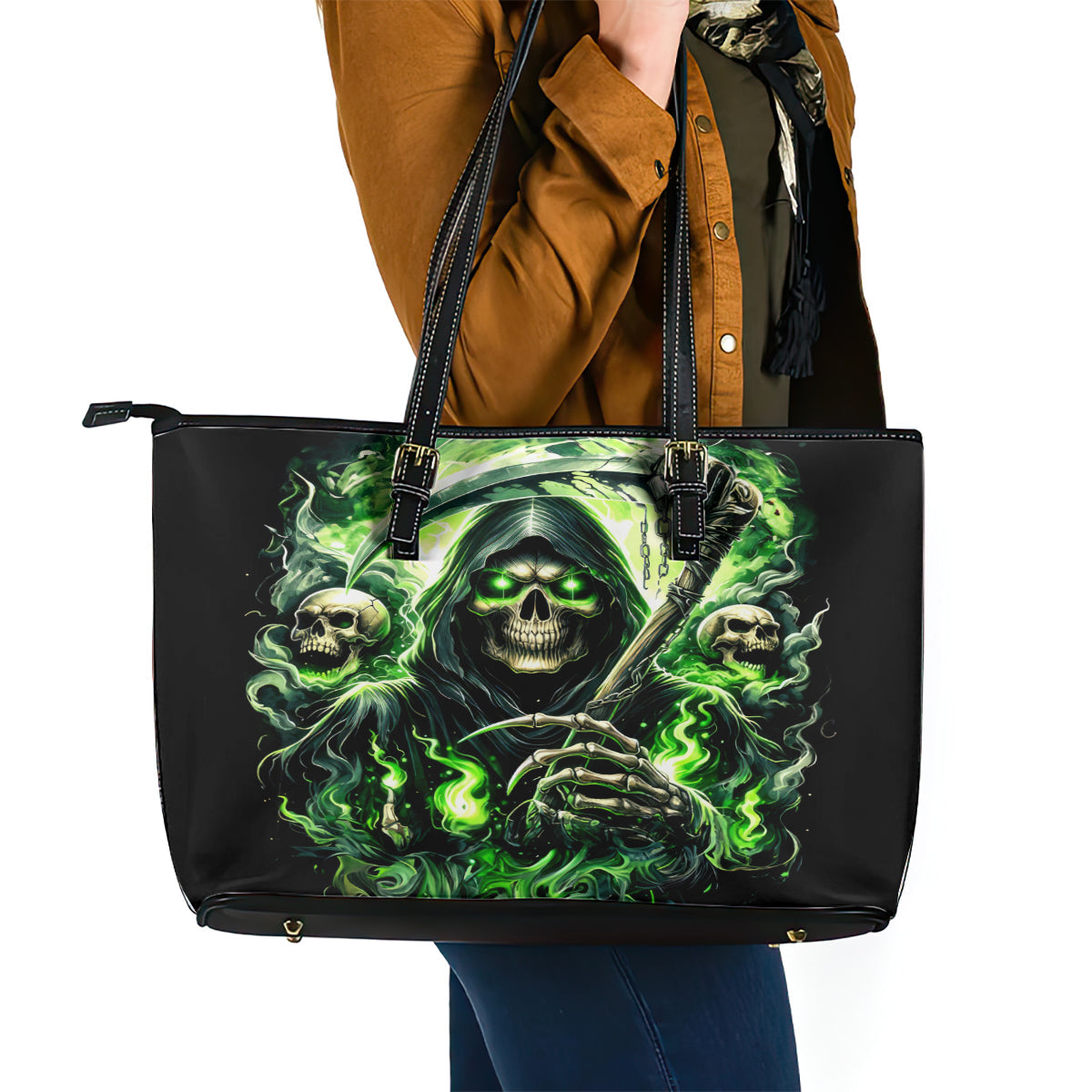 Flame Reaper Skull Leather Tote Bag I'm Not Anti Social I'm Just Not User Friendly DT01