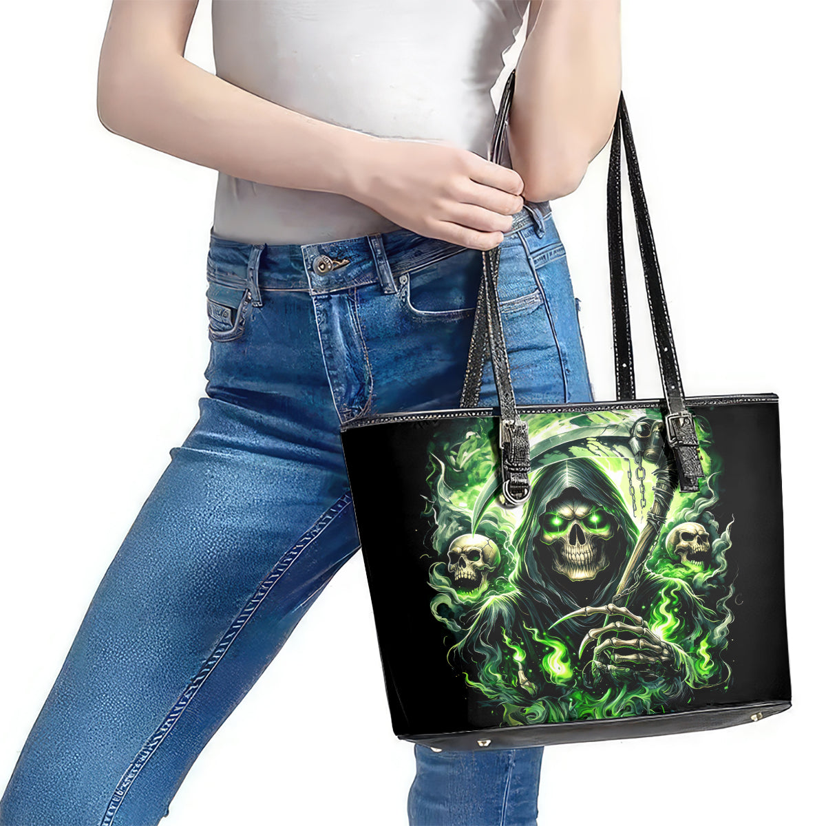 Flame Reaper Skull Leather Tote Bag I'm Not Anti Social I'm Just Not User Friendly DT01
