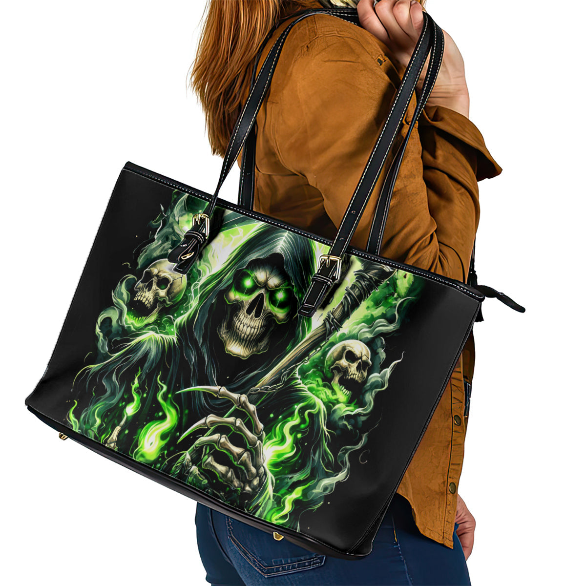 Flame Reaper Skull Leather Tote Bag I'm Not Anti Social I'm Just Not User Friendly DT01
