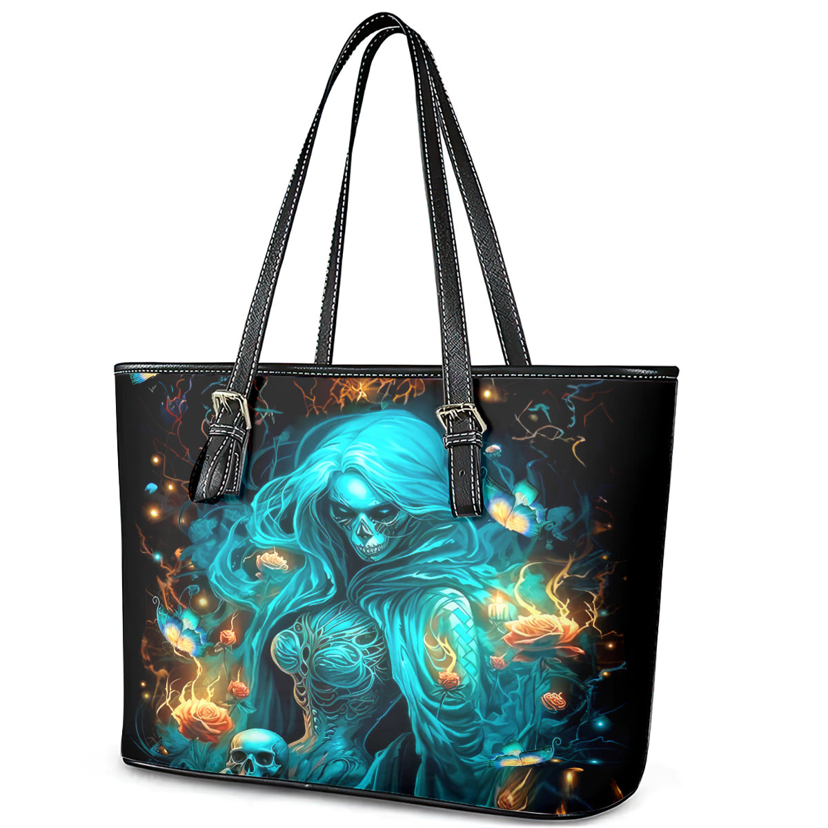 Witch Skull Leather Tote Bag She Whispered Back Iam The Storm DT01