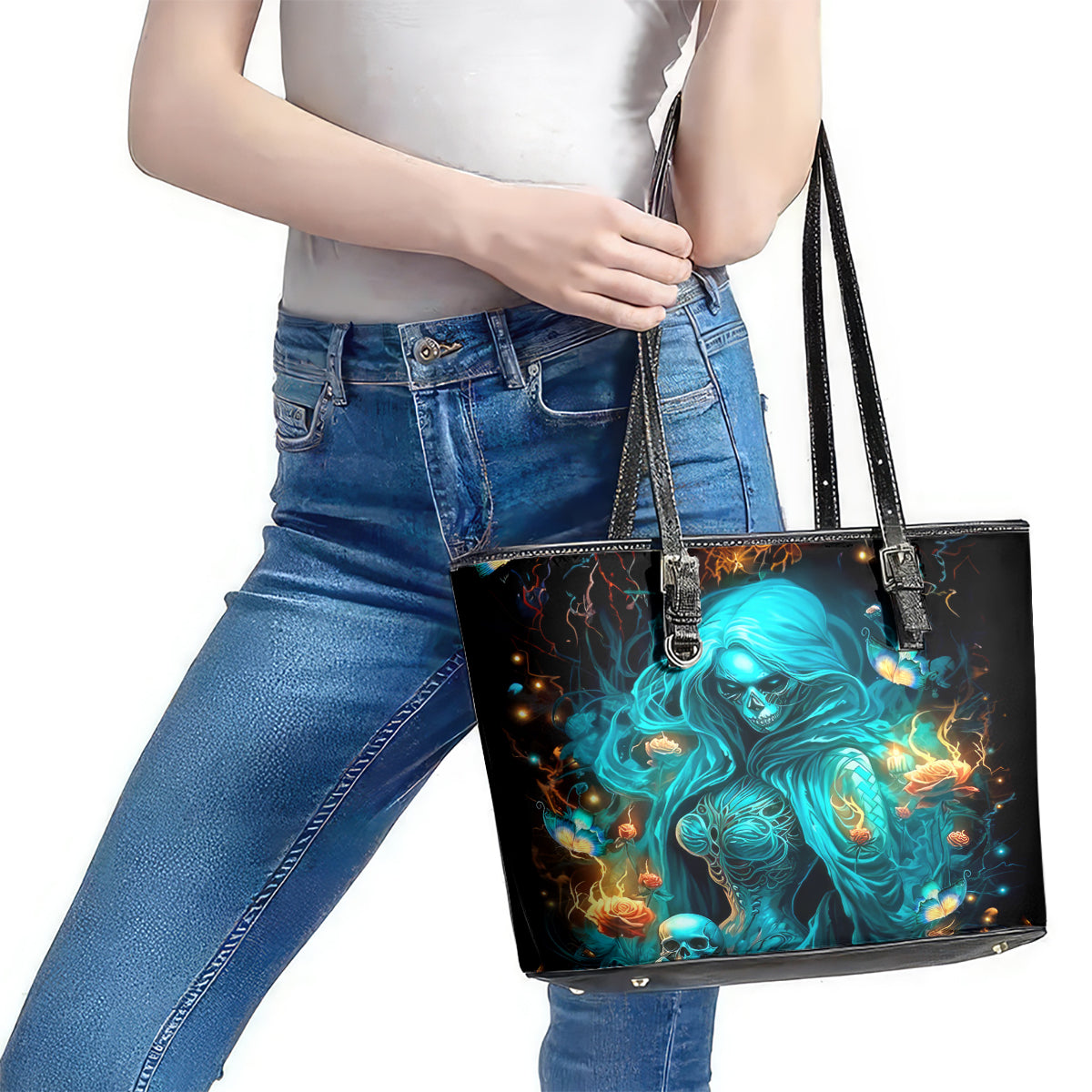 Witch Skull Leather Tote Bag She Whispered Back Iam The Storm DT01