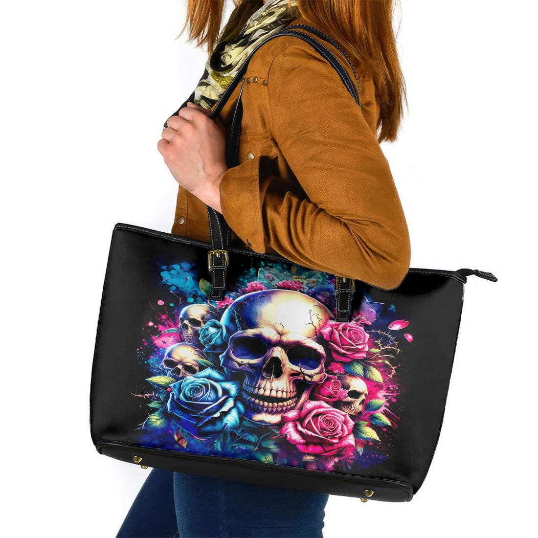 Rose Skull Leather Tote Bag Assuming I Was Like Most Girls Was Your First Mistake DT01