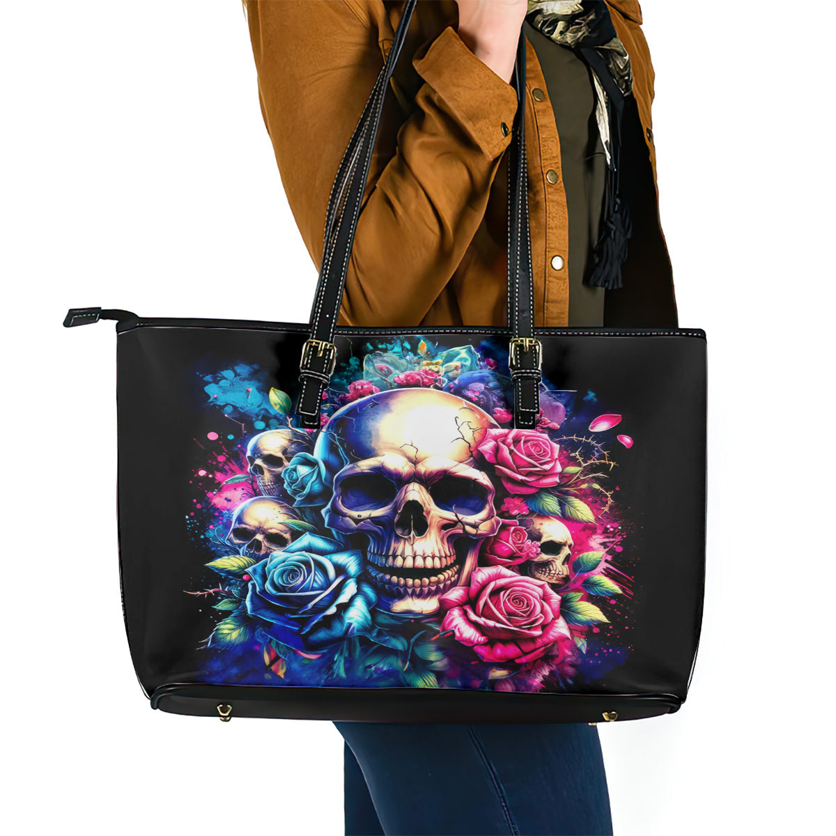 Rose Skull Leather Tote Bag Assuming I Was Like Most Girls Was Your First Mistake DT01