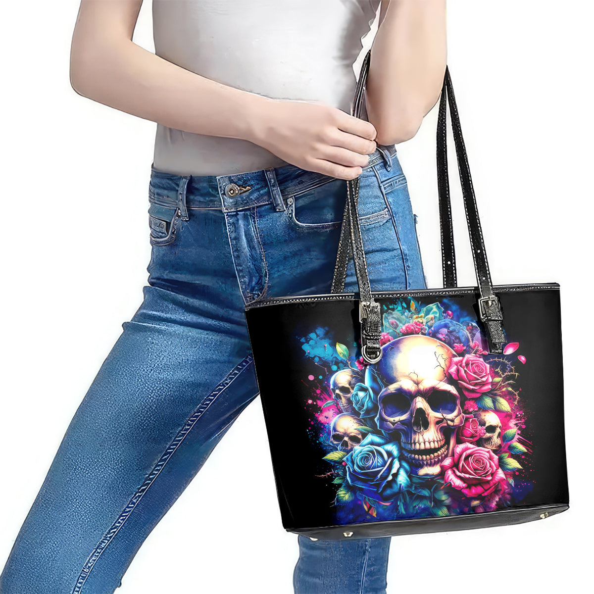 Rose Skull Leather Tote Bag Assuming I Was Like Most Girls Was Your First Mistake DT01