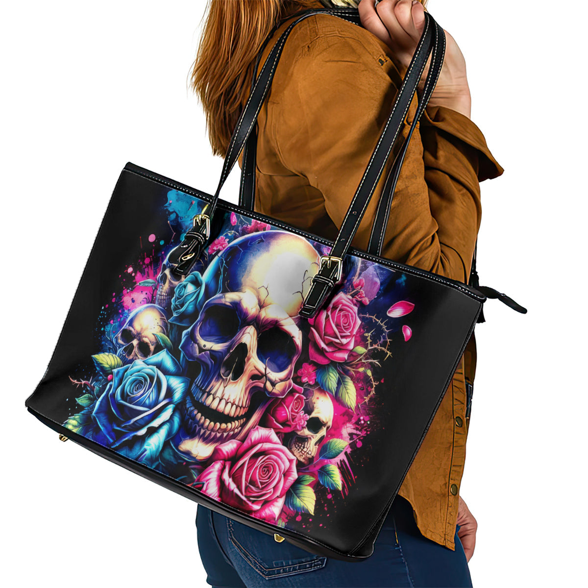 Rose Skull Leather Tote Bag Assuming I Was Like Most Girls Was Your First Mistake DT01