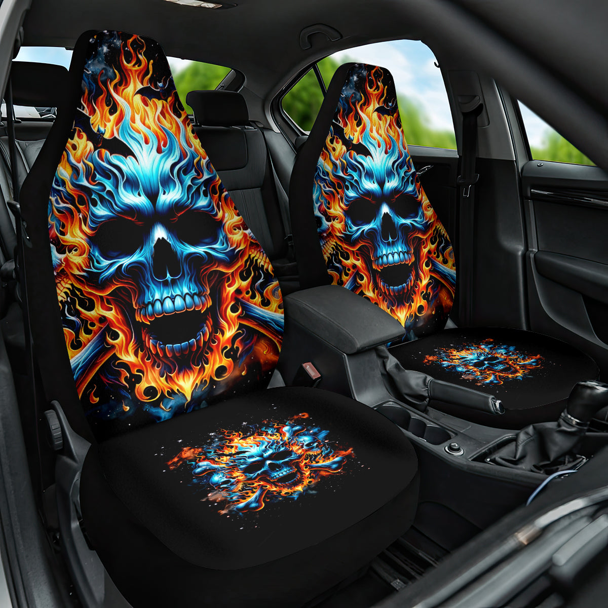 Flame Skull Car Seat Cover When I Was Born The Devil Said Ohh Shit Competition DT01
