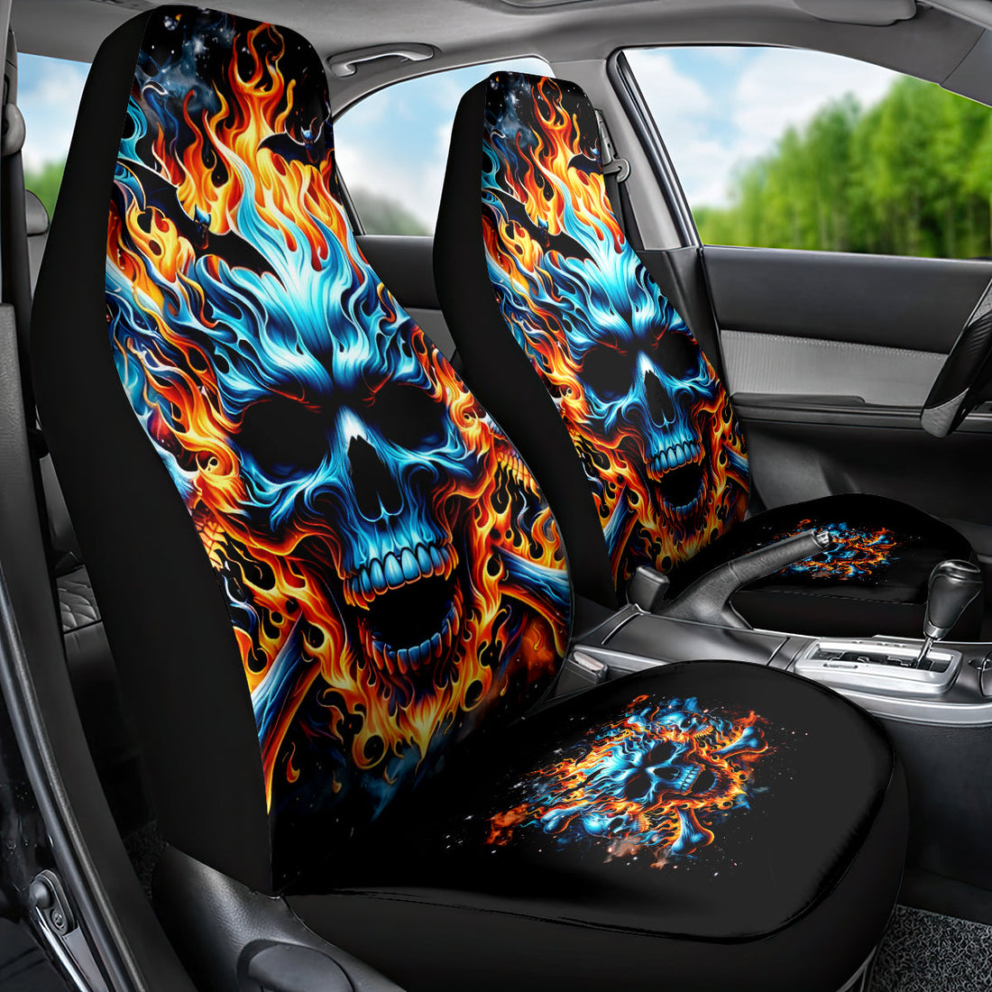 Flame Skull Car Seat Cover When I Was Born The Devil Said Ohh Shit Competition DT01