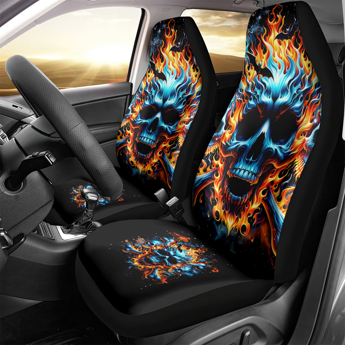 Flame Skull Car Seat Cover When I Was Born The Devil Said Ohh Shit Competition DT01