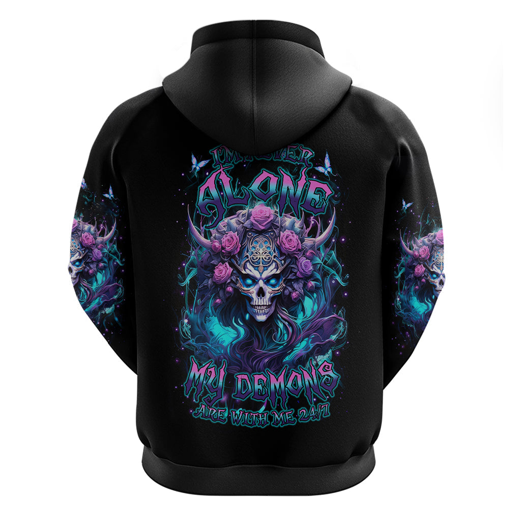 Rose Skull Hoodie I'm Never Alone My Demons Are With Me 24/7 DT01
