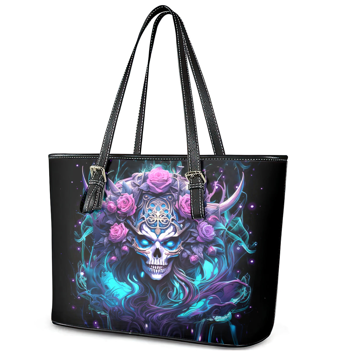 Rose Skull Leather Tote Bag I'm Never Alone My Demons Are With Me 24/7 DT01
