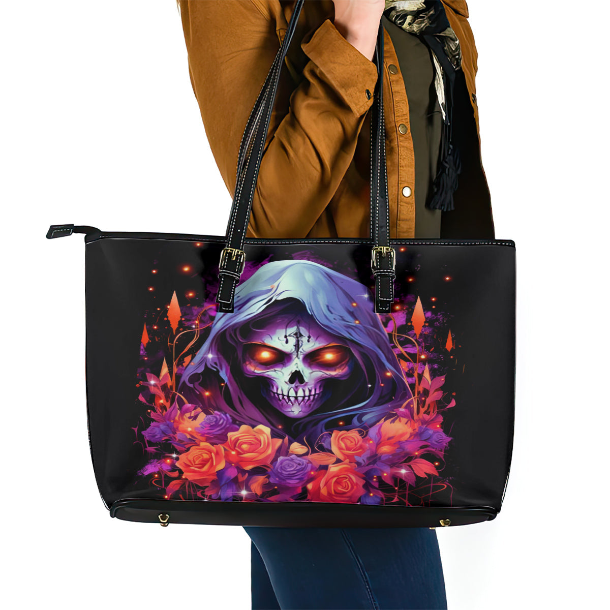 Rose Skull Leather Tote Bag F Bomb Mom I Sprinkle That Shit Like Confetti DT01