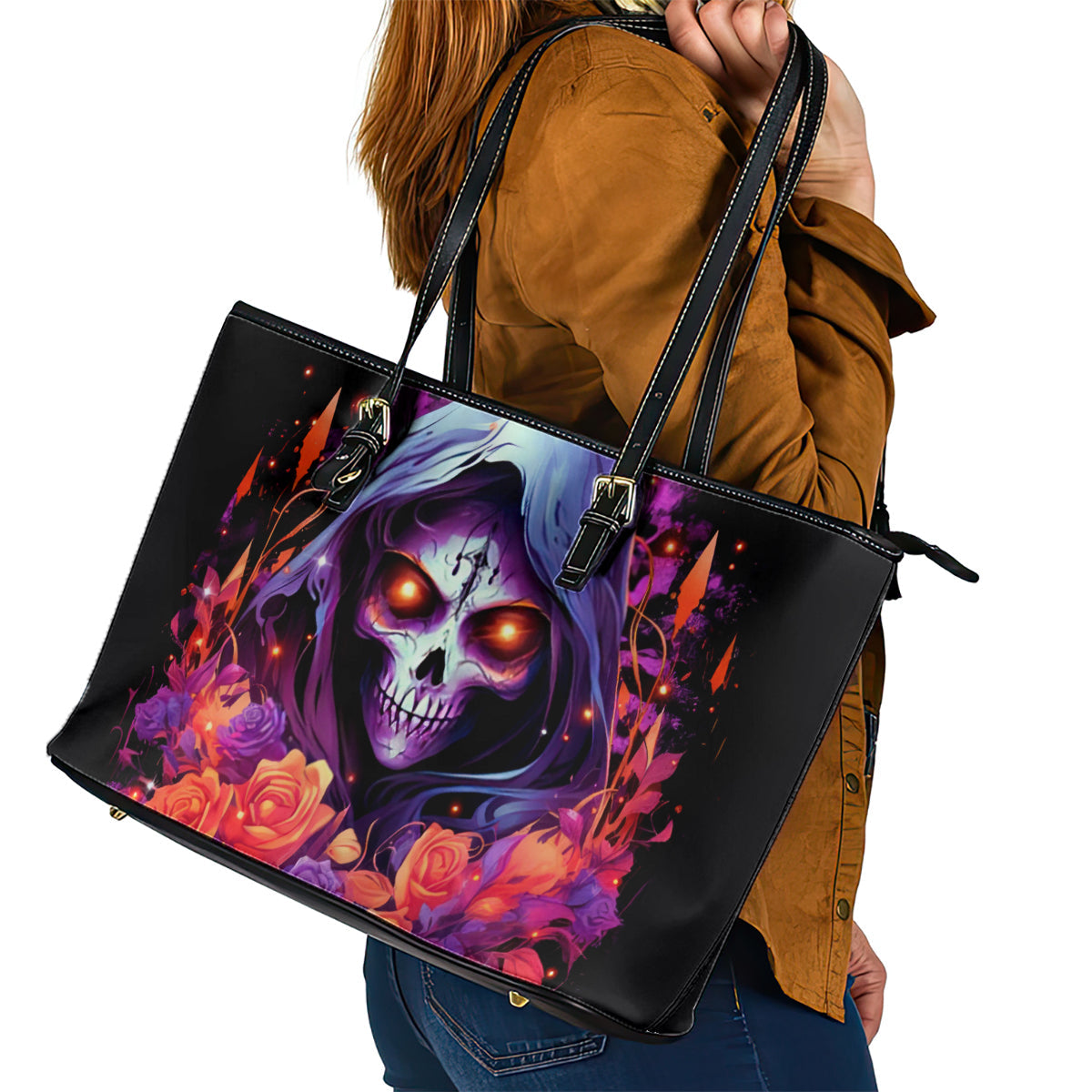 Rose Skull Leather Tote Bag F Bomb Mom I Sprinkle That Shit Like Confetti DT01