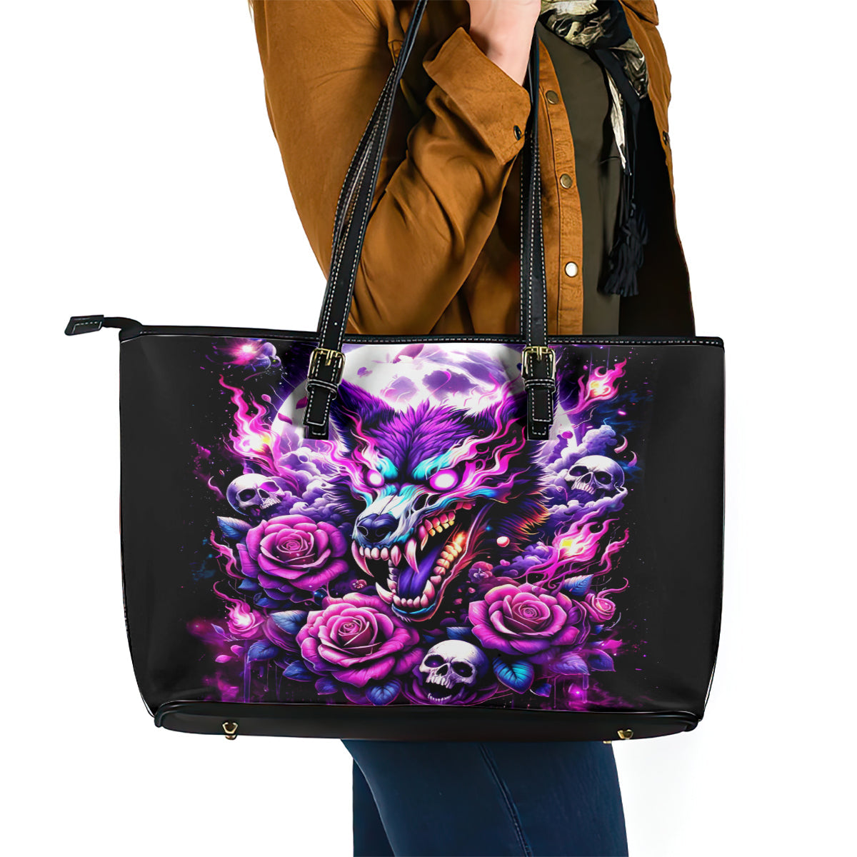 Rose Wolf Leather Tote Bag I May Not Be Perfect But At Least I'm Not You DT01