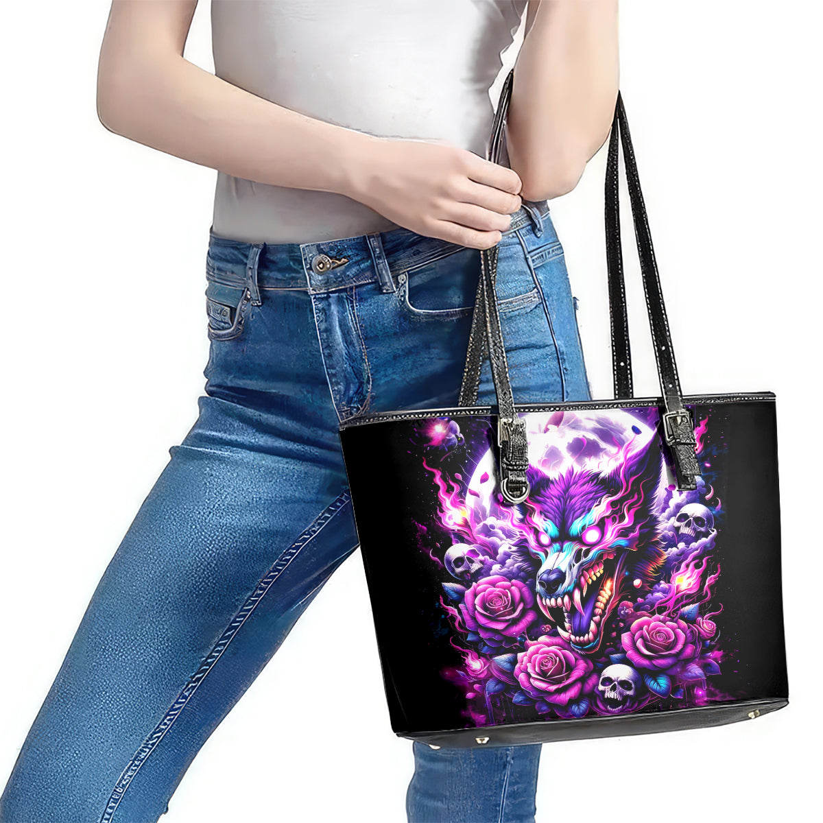 Rose Wolf Leather Tote Bag I May Not Be Perfect But At Least I'm Not You DT01