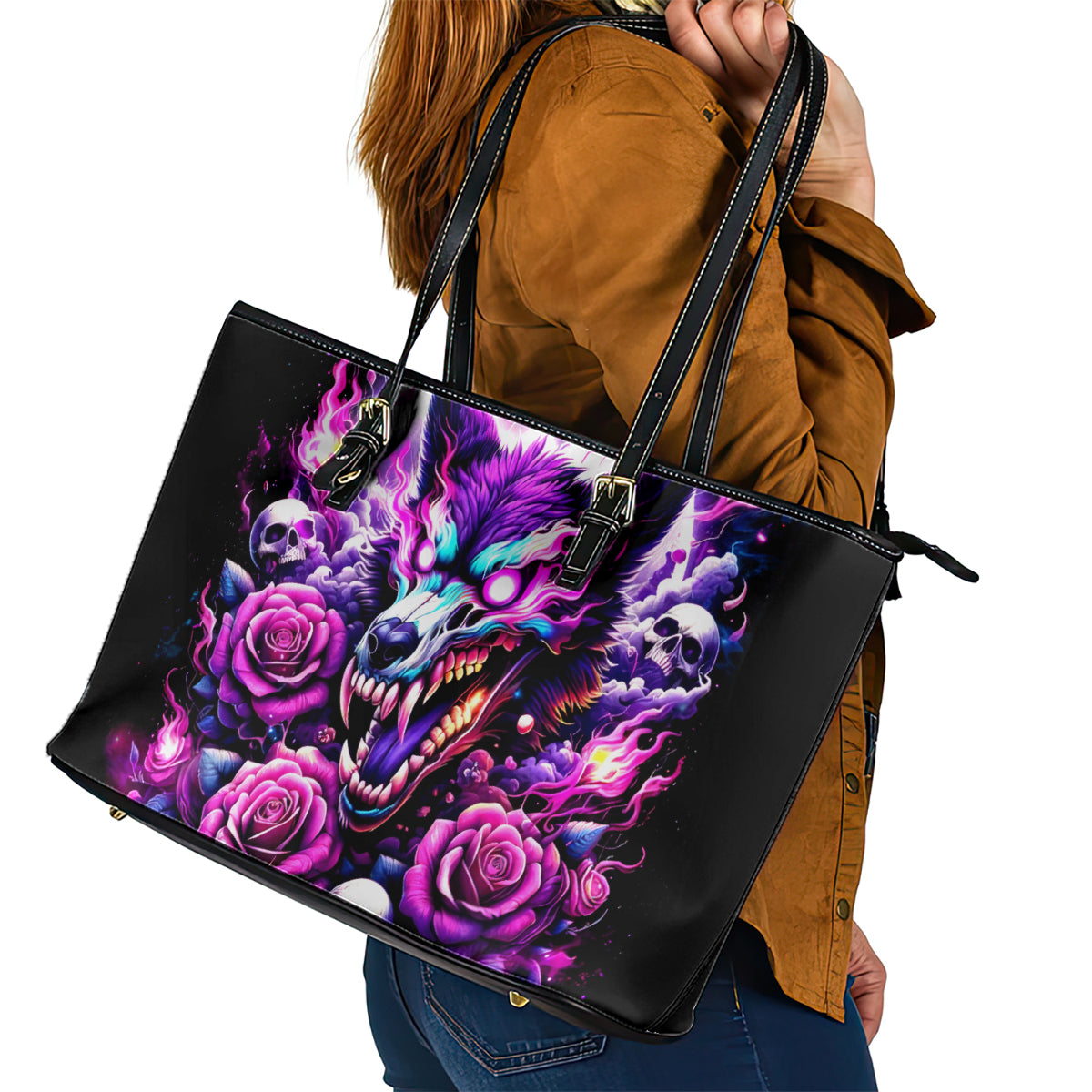 Rose Wolf Leather Tote Bag I May Not Be Perfect But At Least I'm Not You DT01