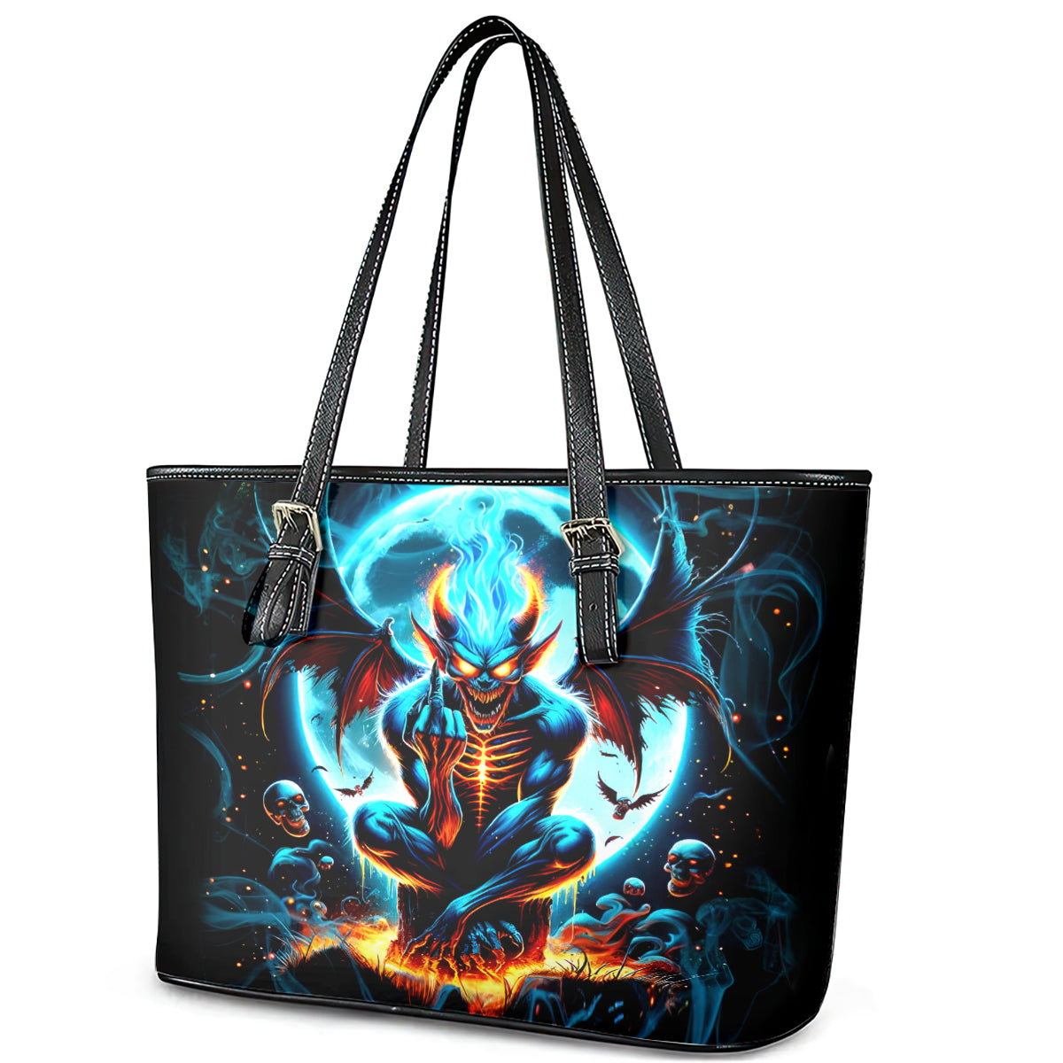 Devil Skull Leather Tote Bag One Day I'm Gonna Just Say And Let My Demons Out Play DT01
