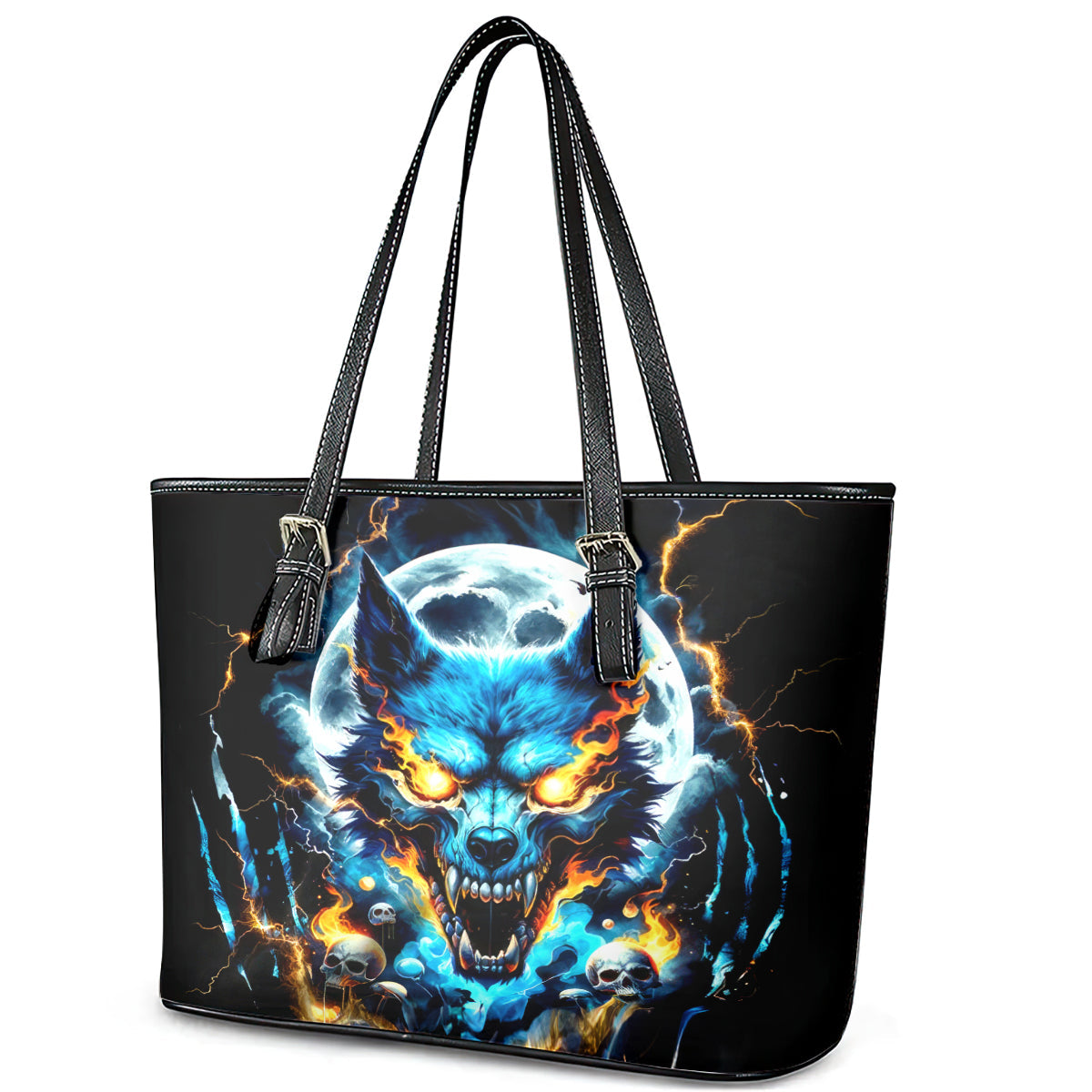 Wolf Skull Leather Tote Bag Born As Human But Wolft At Heart DT01