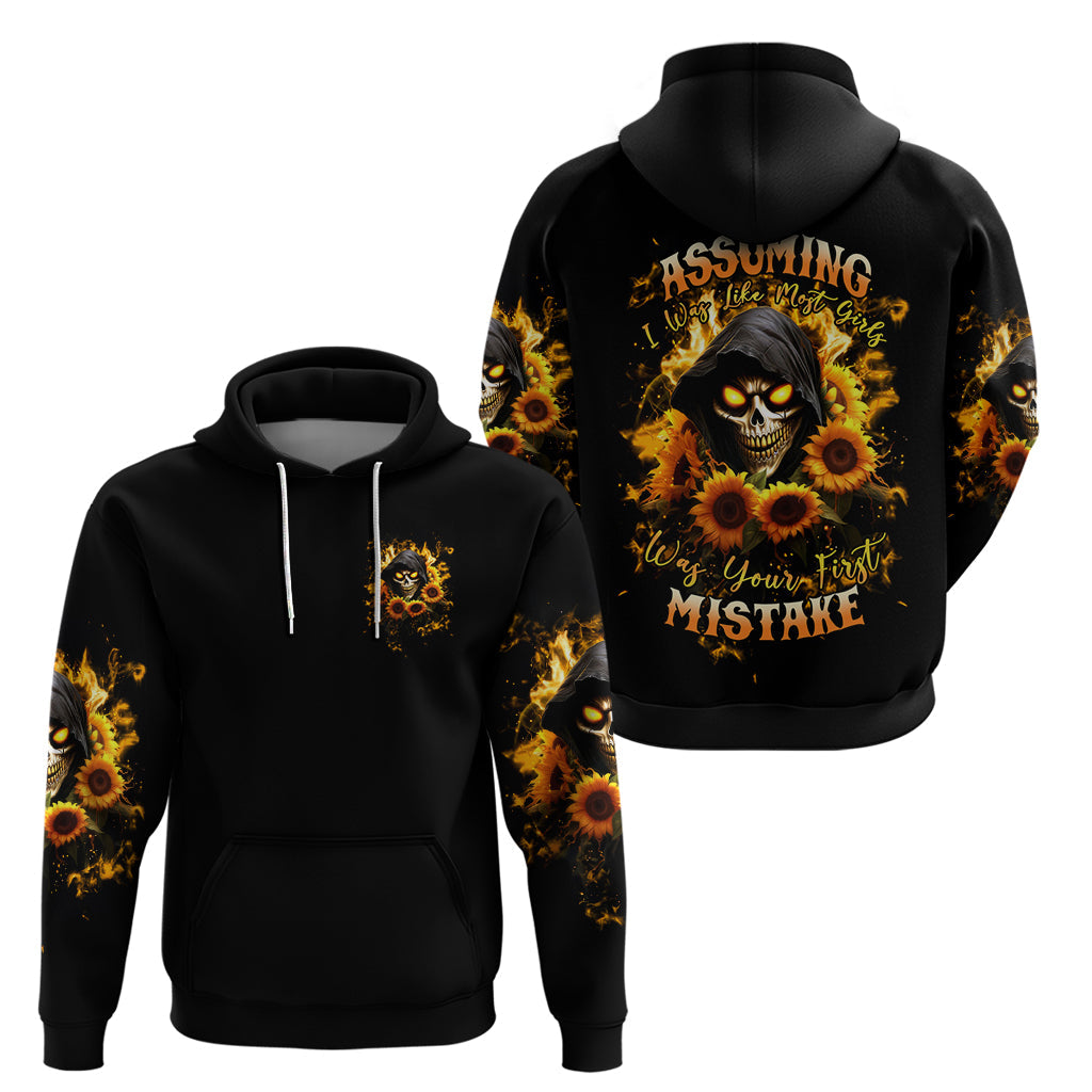 Sunflower Skull Hoodie Assuming I Was Like Most Girls Was Your First Mistake DT01