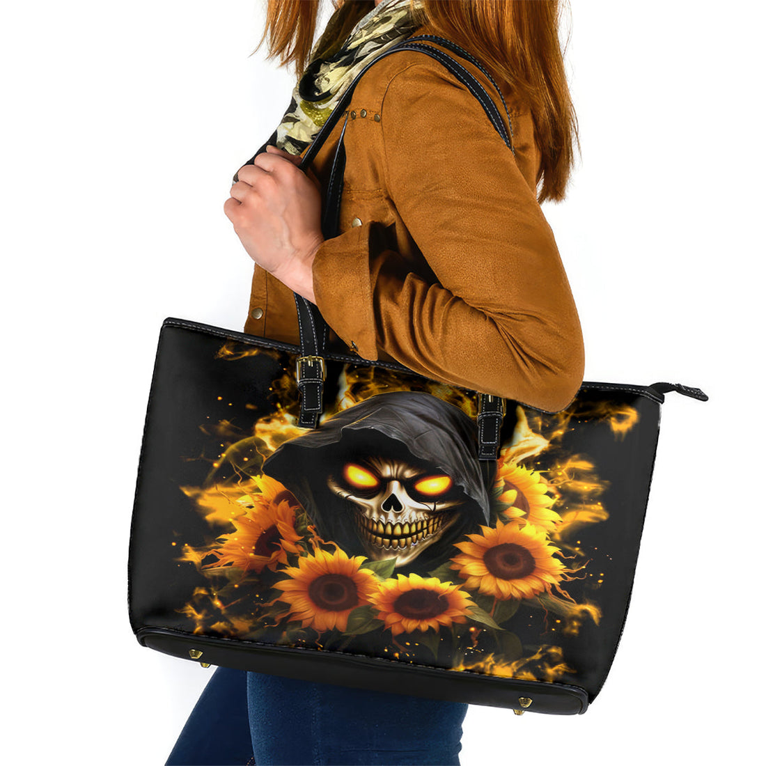 Sunflower Skull Leather Tote Bag Assuming I Was Like Most Girls Was Your First Mistake DT01