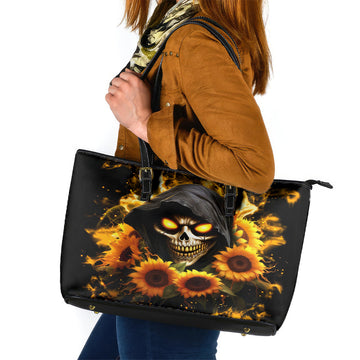Sunflower Skull Leather Tote Bag Assuming I Was Like Most Girls Was Your First Mistake DT01