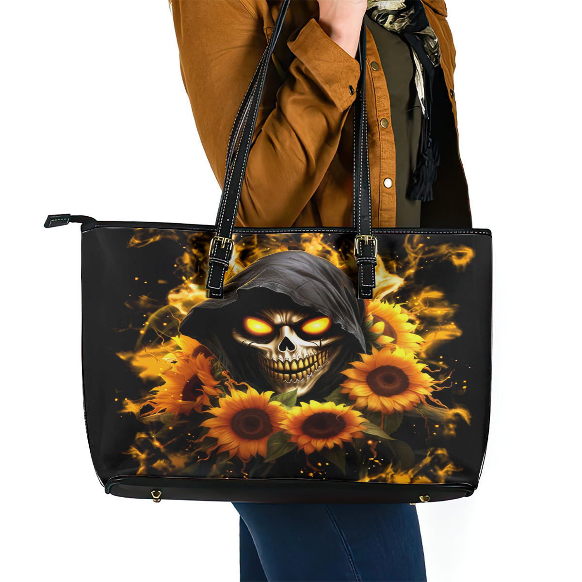 Sunflower Skull Leather Tote Bag Assuming I Was Like Most Girls Was Your First Mistake DT01